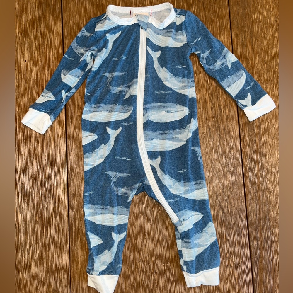 Milkbarn blue whale bamboo zipper pajama - Picture 2 of 5